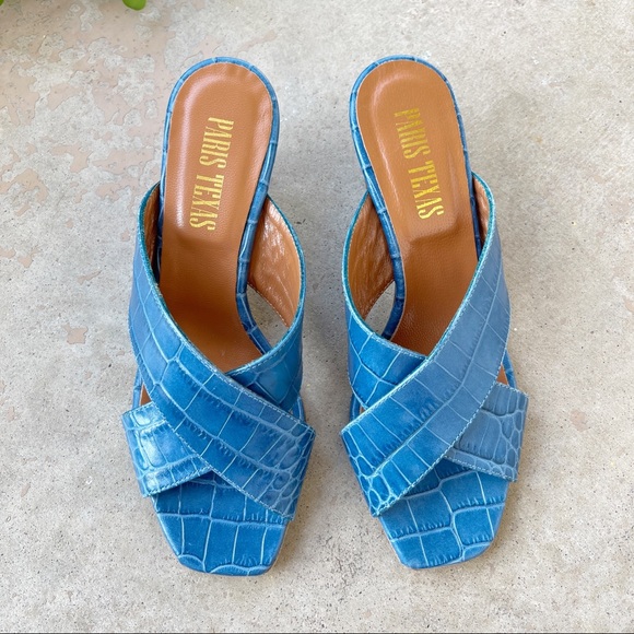Paris Texas Croc Heeled Sandals in Light Blue - Picture 2 of 5